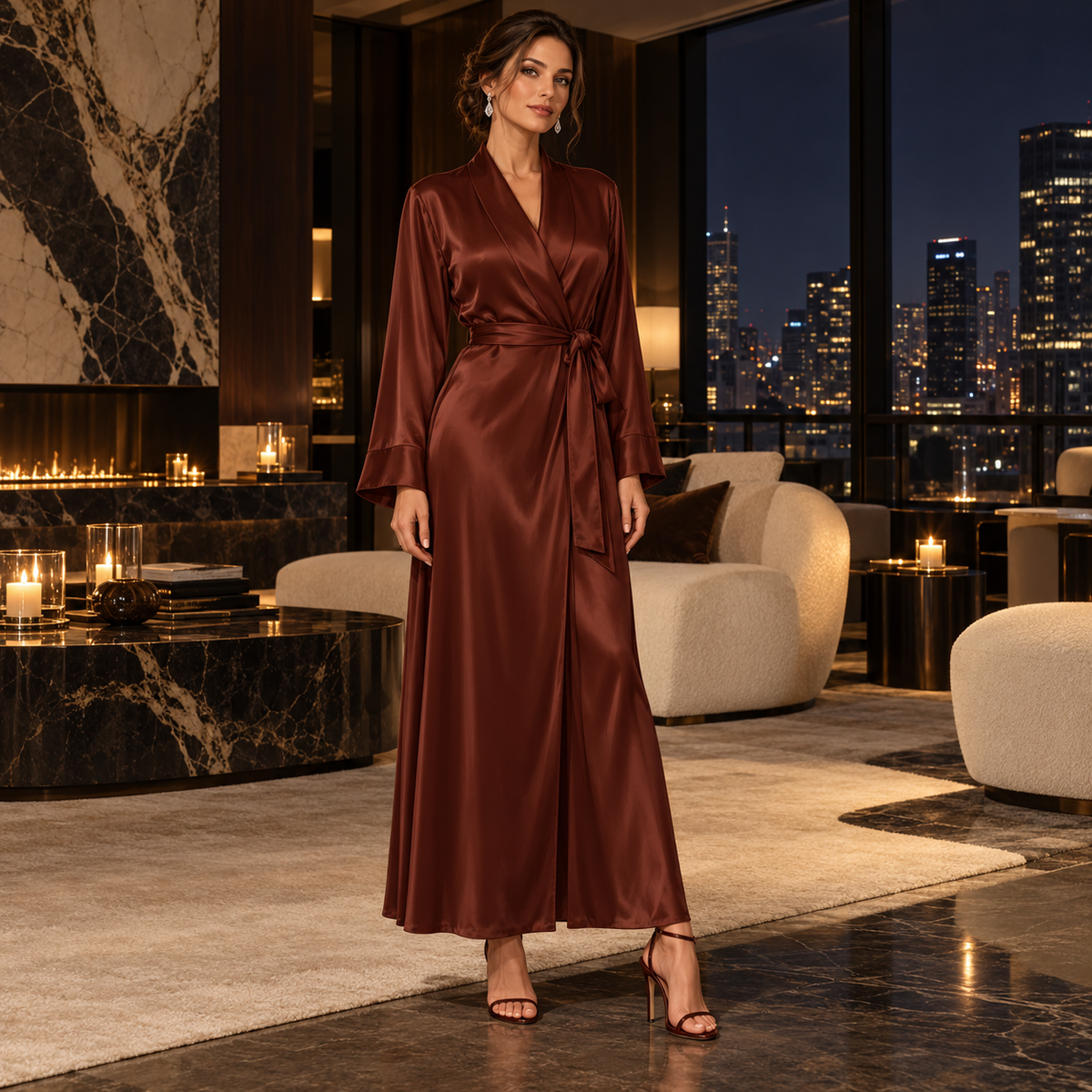 sleeps. Robes — brickwood silk in a candlelit modern suite
