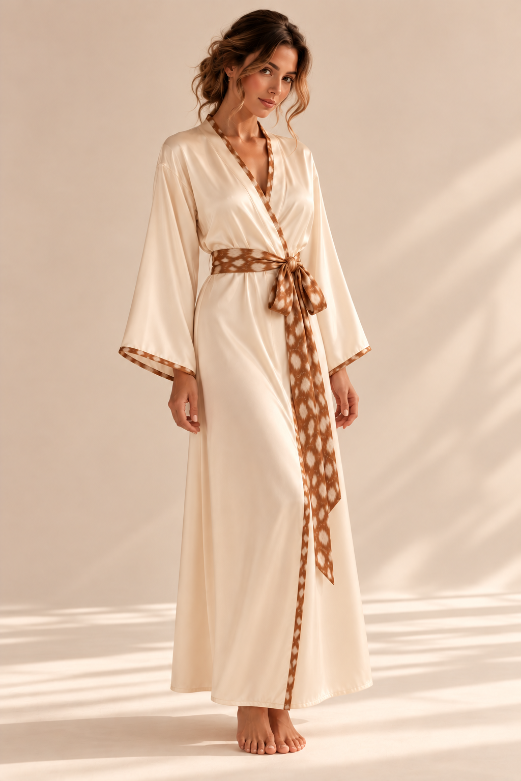Fawn Cream Softly Spotted Silk Robe