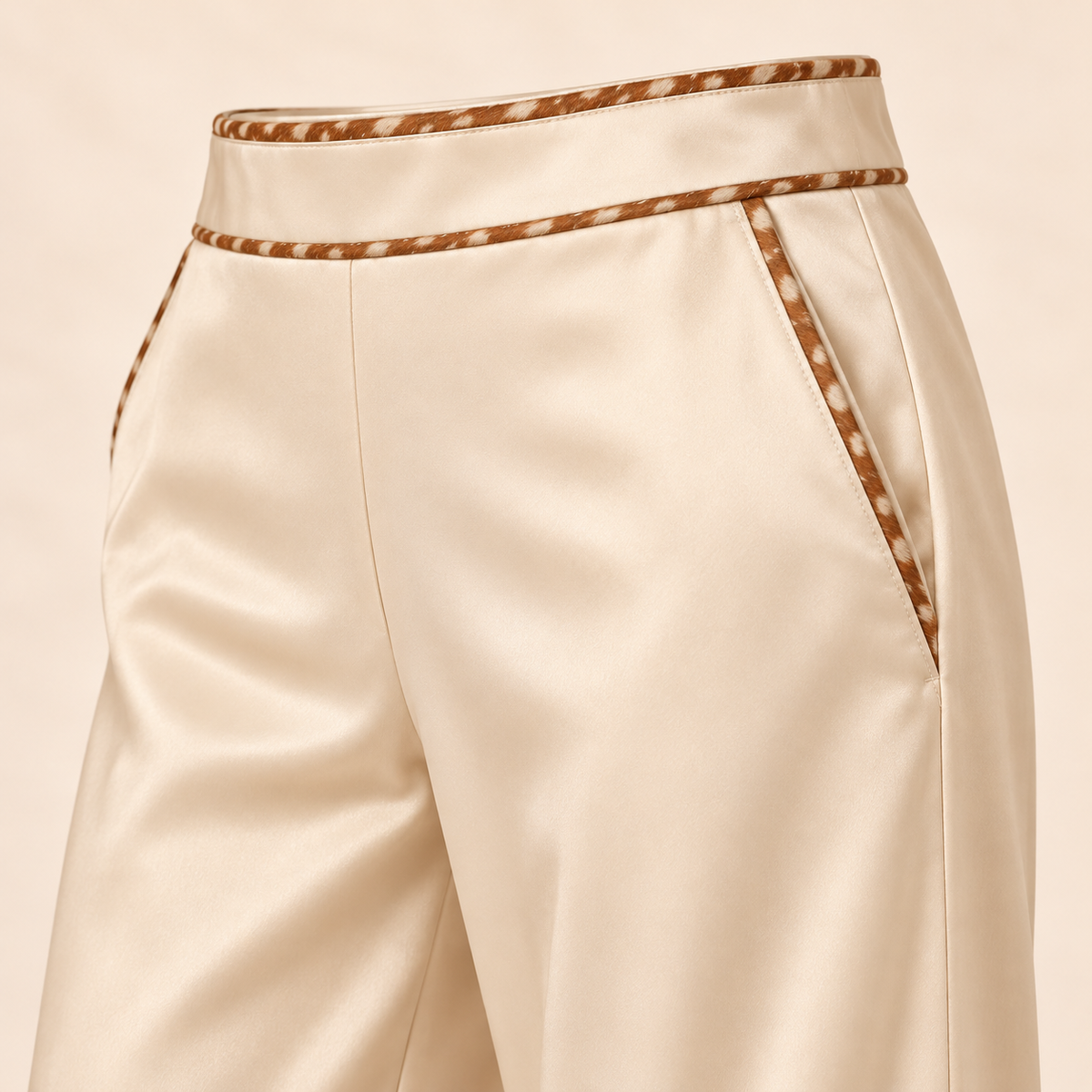 Fawn Cream Softly Dappled Silk Trousers