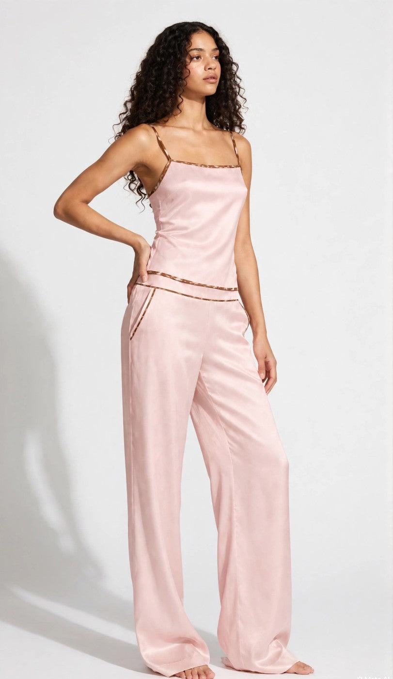 Bambi Pink Softly Dappled Silk Trousers